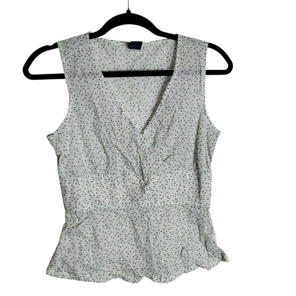 GAP Womens Small Green Polka Dot Sleeveless  Empire Waist Peplum Top Cotton